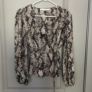 Astr Snake Print Long Sleeve Wrap Blouse